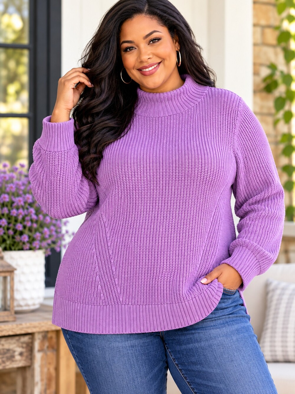Karen Scott Core PO Mock Neck Sweater Cotton Purple 3X
